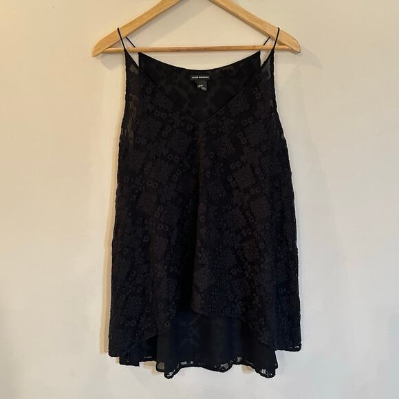 Club Monaco Black Strappy Tank sz M Boho embroidered lace drape tank - Picture 2 of 12